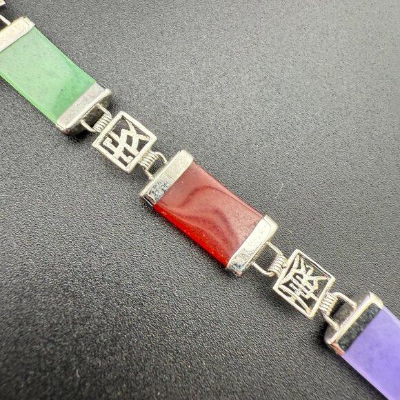 Multi-Stone 18K Gold Plated Bracelet With Chinese Symbols & Polished Natural Gem - Picture 8 of 12